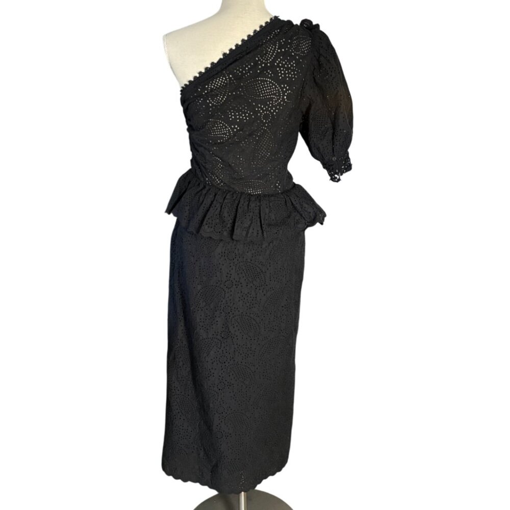 Ulla Johnson Twyla Dress in noir black size 8 one shoulder cotton eyelet midi 6 - Picture 6 of 11